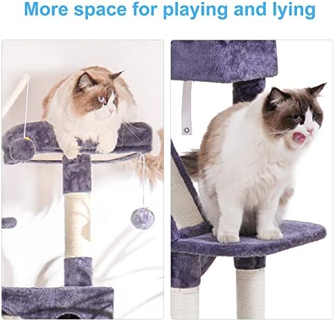 Ei-brother Cat Tree, Torre de gato de 61 polegadas para gatos internos, casa de gato com cama de plataforma acolchoada, bolas de brinquedo, condomínio amplo aconchegante, redes e postes de arranhões sisal, mpj019g cinza esfumaçado