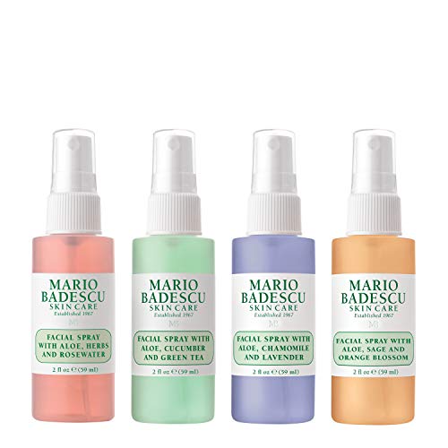 Coleção de spray facial de Mario Badescu com água de rosas, pepino, lavanda e flor de laranjeira, resfriamento multiuso e névoa de rosto hidratante para todos os tipos de pele, acabamento úmido