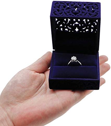 Caixa de anel de viagem de Holly, caixa de jóias do anel de veludo quadrado de veludo quadrado para engajamento de jóias para o engajamento da proposta, azul royal