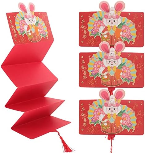 PretyZoom 4pcs chinês Ano Novo Envelopes Vermelhos 2023 Rabbit Lucky Money Envelopes com borlas Pacotes vermelhos dobráveis ​​Bênção de Hong Bao para Festival de Primavera