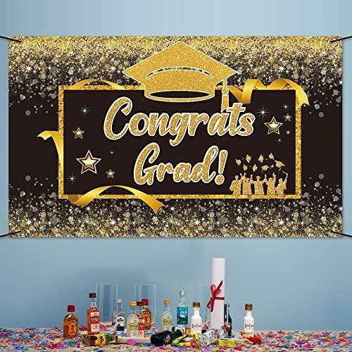 Parabéns de Ushinemi Parabéns Parabéns Graduação 2023 Banner - Classe de 2023 Decorações de Partes, 6x3.6 pés, preto e ouro