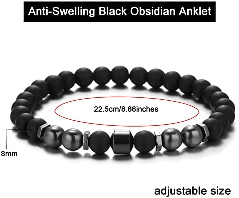 Anti-quendo obsidiana Black Obsidian Breaded Bracelete de tornozela para homens homens Hematita Terapia magnética
