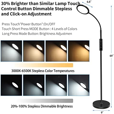 Lâmpada de piso LED arslly, flexível para o ganso da lâmpada de leitura do piso de pé leve, com