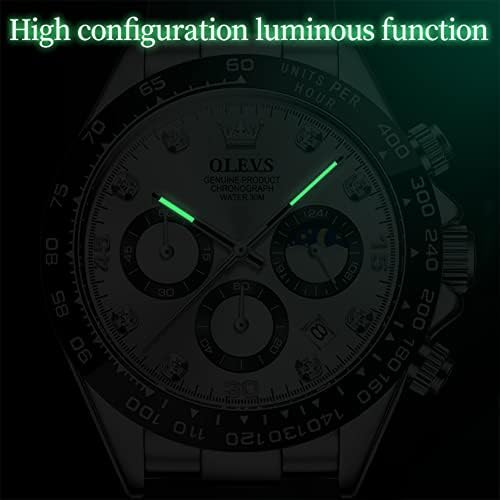 OLEVS Men Quartz analógico Relógios à prova d'água de cronógrafo multifuncional Diamond Moon Fase Luminous Silicone