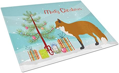 Tesouros de Caroline BB9243LCB Red Fox Christmas Glass Rutting Board Grande, cerceta, corte decorativo de