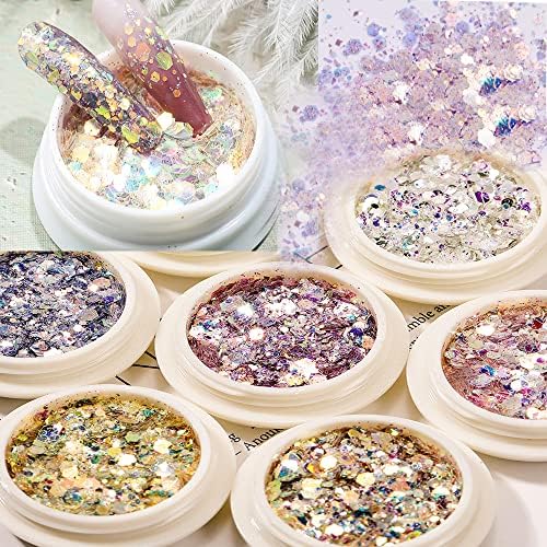 Glitter holográfico Glitter 8Colors - Maquiagem de brilho de rosto, cabelo, olho e sombra de glitter fino - Perfeita para festivais, lodo, resina, copos, artesanato, cosmético e unhas