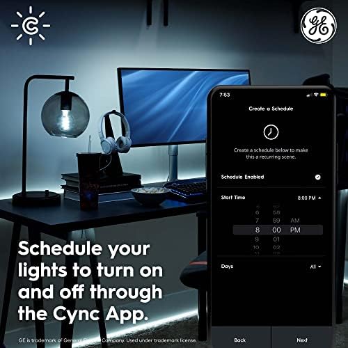 Iluminação GE CYNC Efeitos dinâmicos LED LED Extensão de tira de luz interna inteligente para tira de luz e fonte de alimentação de luz inteira, Bluetooth e Wi-Fi habilitados, 8 pés