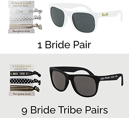 Black Bachelorette Party Favors - Óculos de sol da tribo da noiva e laços de cabelo e noiva para