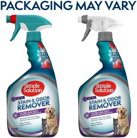 Solução simples Pet Stain e Remover de odor | Limpador enzimático com potência de limpeza 2x pró-Bactérias | Floral fresco, 32 onças