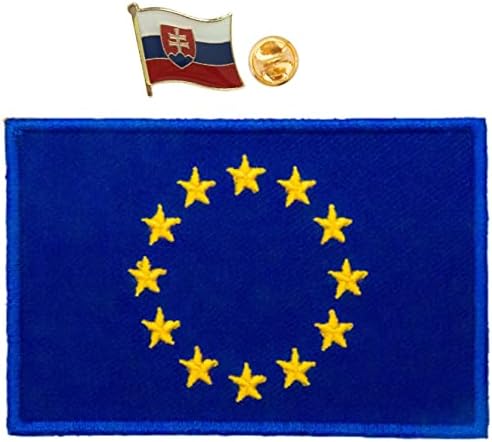 A-One Eslováquia Bandeira Nacional Metal Broche Pin+Símbolo da bandeira da UE Patch de emblema tático, pino de metal para suéter de bolsa, bandeira da Eu
