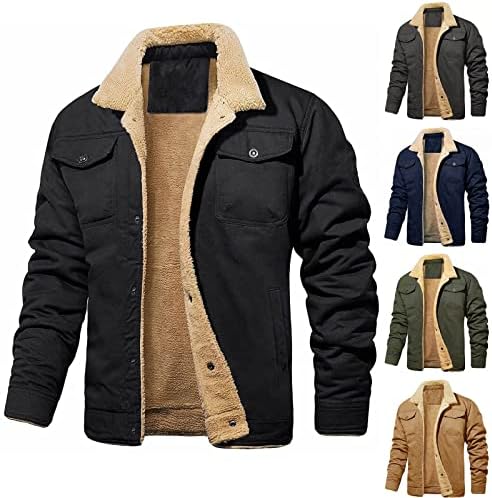 Jaquetas para homens, colaras de colarinho de colarinho de carga de carga de algodão espetado Sherpa Coats Winter Warm Rush-Down Tunics