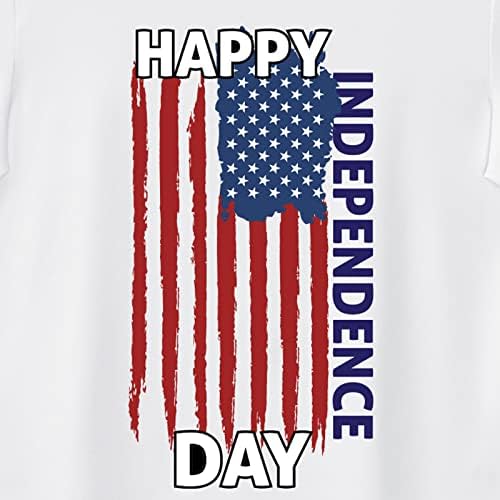 Tops do Dia da Independência para meninos Carta impressa camisa listrada colher tee de pescoço