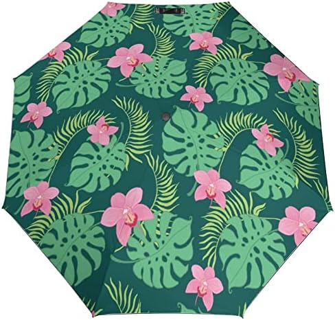 Tropical Palm Hibiscus 3 Folds Umbrella Anti-UV nojenta para a prova de vento