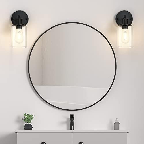 ASNXCJU Moderno de arandelas de parede preta Conjunto de dois, luminárias de parede da vaidade do banheiro industrial com tonalidade de vidro transparente, lâmpada montada de arandelas de parede interna da fazenda para a sala de estar do espelho do quarto