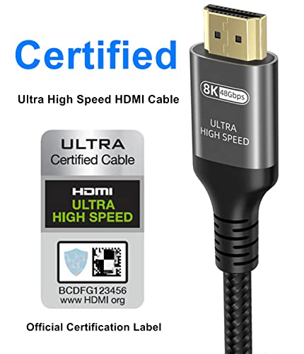 10k 8k 4k HDMI 2,1 Cabo 1,5 pés, certificado 48 Gbps 1ms Ultra de alta velocidade Cabo HDMI 4K 120Hz 144Hz 10K 8K 60Hz 12bits DTs: x Dolby Atmos HDR10+ Arc Earc Compatible para jogos PC PC Sondbar Rtx3080 PS5 Xbox