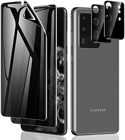 Lywhl [2 + 2 pacote] para o protetor de tela de ultra privacidade do Samsung Galaxy S20, [suporte a impressão digital] Anti-spy Black Filme completo Filme flexível + Lente de câmeras Protetor de vidro para Galaxy S20 Ultra