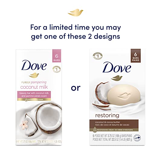 Barra de beleza Dove para o leite de coco mais macio da pele mais hidratante que o sabonete de barra, 3,75 onças - 6 contagem - as embalagens podem variar