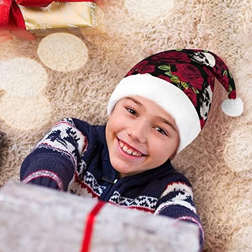 Rose Skull Plush chapéu de Natal travesso e bonitos chapéus de Papai Noel com borda de pelúcia e decoração