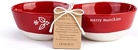 Demdaco Merry Munchies Red e Braços Brancos Handheld Christmas Double Snack Bowl