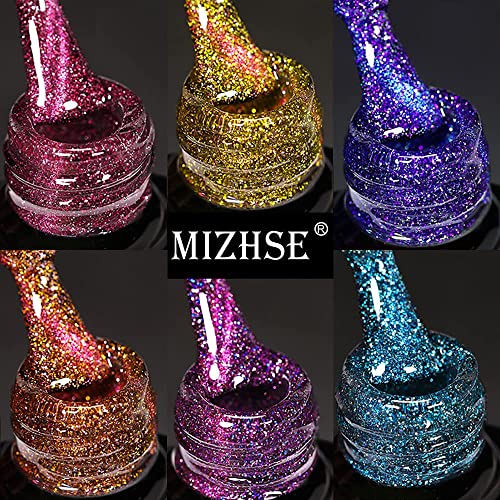 Mizhse 9D Gel Gel Gel Malel, Magnetic Cat Eye Gel Polishis Chameleon Galaxy Glitter Galactic Effect,