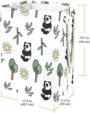 Cesto de lavanderia impermeável grande cesto de roupa dobrável com alça 4 haste destacável, fofo panda comendo bambu sol árvore de solto de desenho animado lixo para roupas, brinquedos