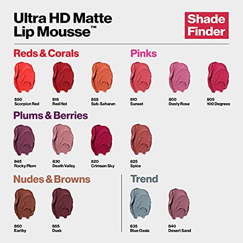 Revlon Ultra HD Lip Mousse Hyper Matte, Longwearing Cremy Liquid Lipstick, em rosa 100 graus, 0,2 oz