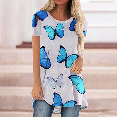 Top casual de borboleta feminina estampa blusas camisa de verão pescoço de manga curta tamis de manga curta lady tops macios confortáveis