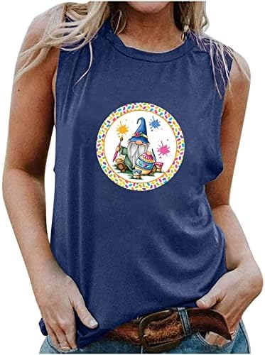 Camisas de camisetas da Páscoa para mulheres Tanque de impressão Gnome Top topo