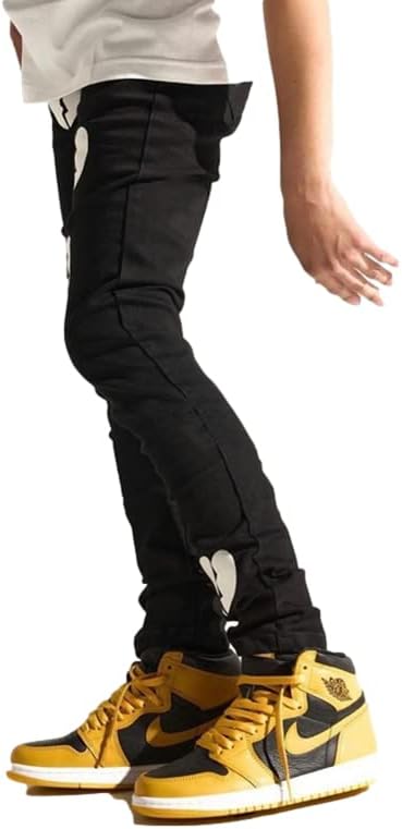 Masculino jeans de perna reta, jeans para homens, jeans masculinos esticados com falha esticada