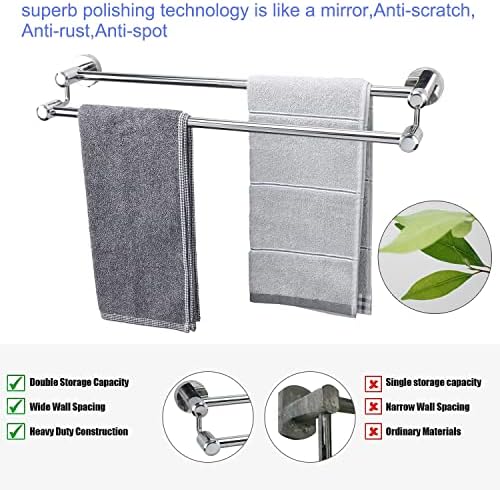 Barra de toalha de banho dupla tocten - engrosse SUS304 Rack de toalha de aço inoxidável para banheiro,