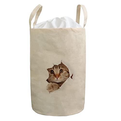 Grande cesta de lavanderia cesto gato arranhando papel colapsível cordão de tração redonda cestas de armazenamento