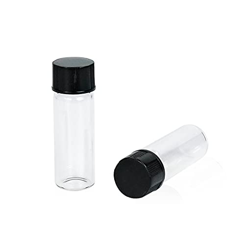 ALWSCI 1 DRAM Borossilicato líquido de vidro líquido Amostra vazia frascos de amostra, 15 mm de diâmetro x 45 mm de comprimento, 13-425 tampas de parafuso preto com revestimento natural de PTFE/silicone branco, pacote de 144