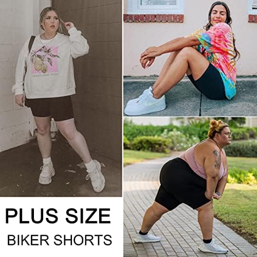 Yeug Women Plus Size Biker Shorts com bolsos -2 pacote de alta cintura de barriga de controle de ioga shorts