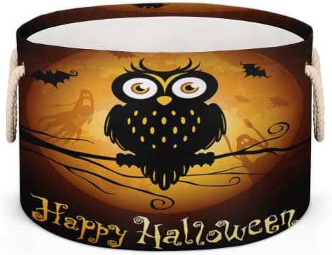 Halloween Owl Bat grandes cestas redondas para cestas de lavanderia de armazenamento com alças cestas de armazenamento