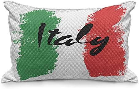 Ambesonne Itália Colagem de travesseiros acolchoados, palavra escrita à mão sobre bandeira italiana arranjo colorido grunge de fundo impressão, capa padrão de travesseiro de sotaque de tamanho king para quarto, 36 x 20, multicolor