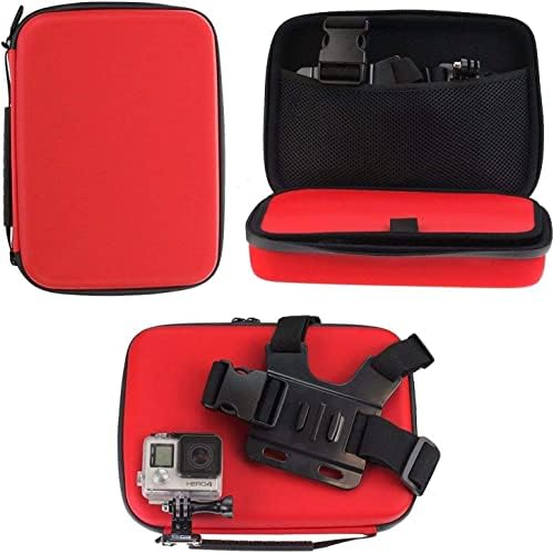 Navitech 8 em 1 Ação Câmera de acesso Kit Combo com estojo vermelho - compatível com a câmera de ação de elite SJCAM