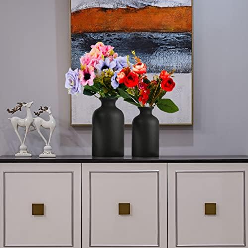 Vaso pequeno e preto de cerâmica, vasos de flores secas estilo minimalismo para a plataforma de mesa moderna, lareira, quarto de cozinha decoração da sala de estar