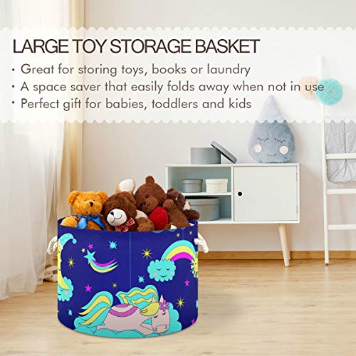 Unicorn Moon Toy Toy Toy Round Canvas Organizador Cesta de cesta de armazenamento à prova d'água para garotos Banheiro de banheiro cesto 2040367