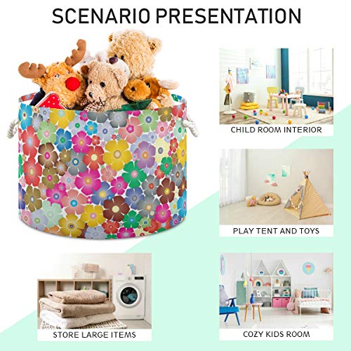 Bin de cesta de cesta de lona de brinquedos de arco -íris floral para crianças, quarto de lavar casa de lavar cesta de banheiros cesto 2040271