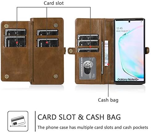 Harsel Samsung Note 10 Plus Flip Case for Men/Women, capa de fólio de capa de telefone magnética destacável com bolsa de carteira de bolsa Strap PU Cover de couro Caixa para Galaxy Note 10 Plus, Brown
