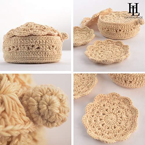 Doilies de crochê de 4 polegadas Conjunto de montanhas -russas, montanhas -russas de crochê com suporte, montanhas
