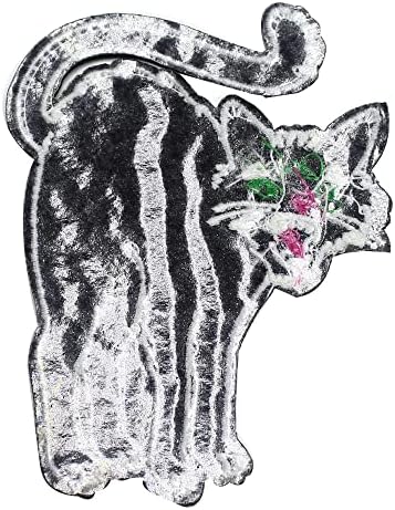 Patchkingdom Ferro com gato de patchking bordado em costura em patch engraçado punk biker emblema braçadeira de gatinho luminoso para camisetas jeans chapéus acessórios de apliques, 7.5x10cm/3x4inch