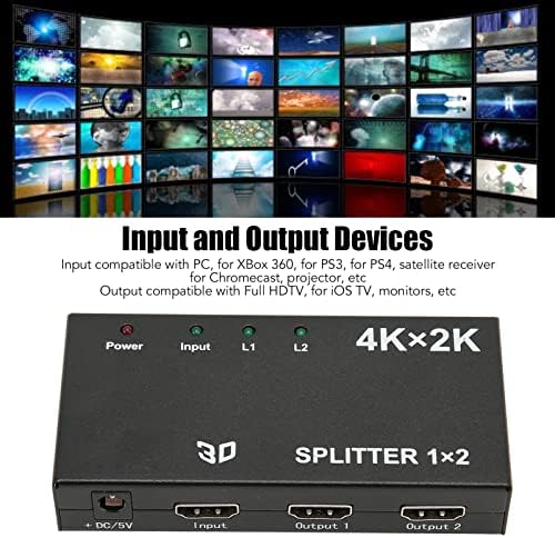 HD Multimedia Interface Splitter, adaptador de comutador de vídeo 100−240V sem atraso 1 em 2 Out com adaptador CA