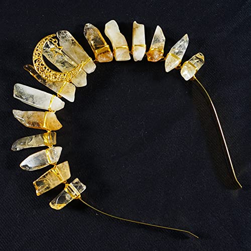 Soulnioi Natural Citrine Citrine Head Band Fio Lua Dourada com Estrelas Pilares Citrinos irregulares Crown Banding para presente de aniversário de festa