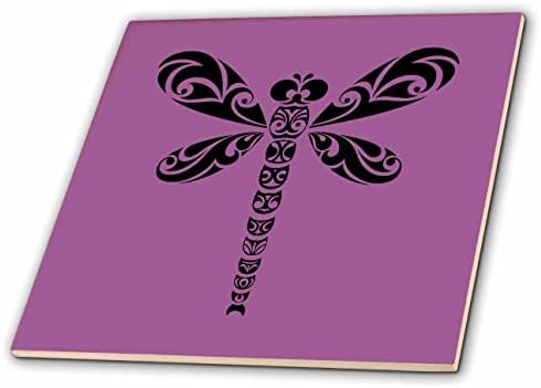 3drose Dragonfly Black Tribal Tattoo Style Art on Pink - Tiles