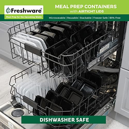 Recipientes de preparação para refeições Freshware [15 pacote] 2 compartimento com tampas, recipientes de armazenamento