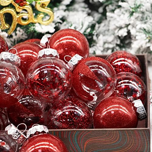 Decorações de árvores de Natal Conjunto de enfeites de árvore de Natal vermelhos com enfeites de bola de Natal de plástico transparente em Surveda para a festa de casamento de Natal 30pcs 2.36 ”