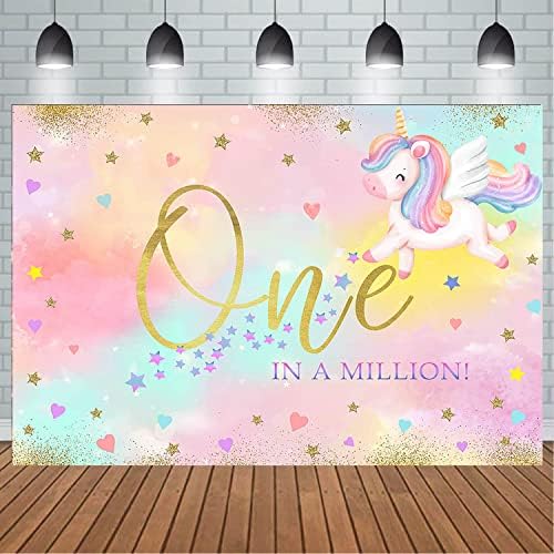 Maysskq Pastel Unicorn Birthday Birthday Girl Girl 1st Birthday Party Photo Antecedentes Magical Rainbow One em um milhão