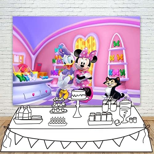 Moonlight Studio Minnie Mouse e Daisy Bowtique Backdrop 7x5 Feliz aniversário Minnie Mouse e Daisy Duck Background For Girls 2nd Aniversário Vinil Minnie Mouse