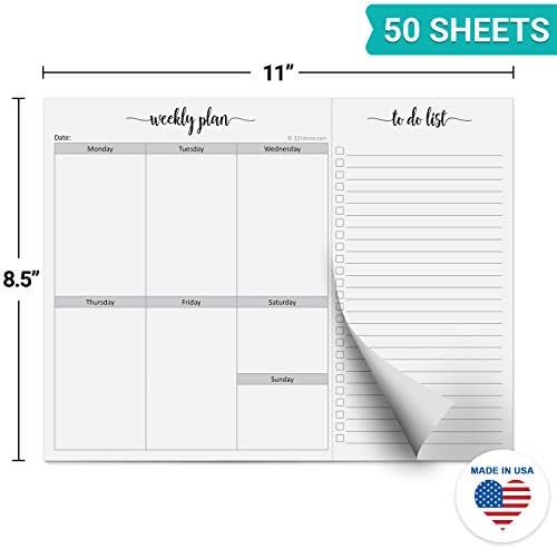 321DONE Weekly Plan Checklist Notepad - 50 folhas perfuradas para fazer memorando - Made nos EUA
